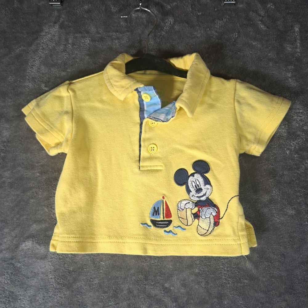 Disney Mickey Mouse Baby Boys Yellow Nautical Sailboat Polo Shirt Casual Cute